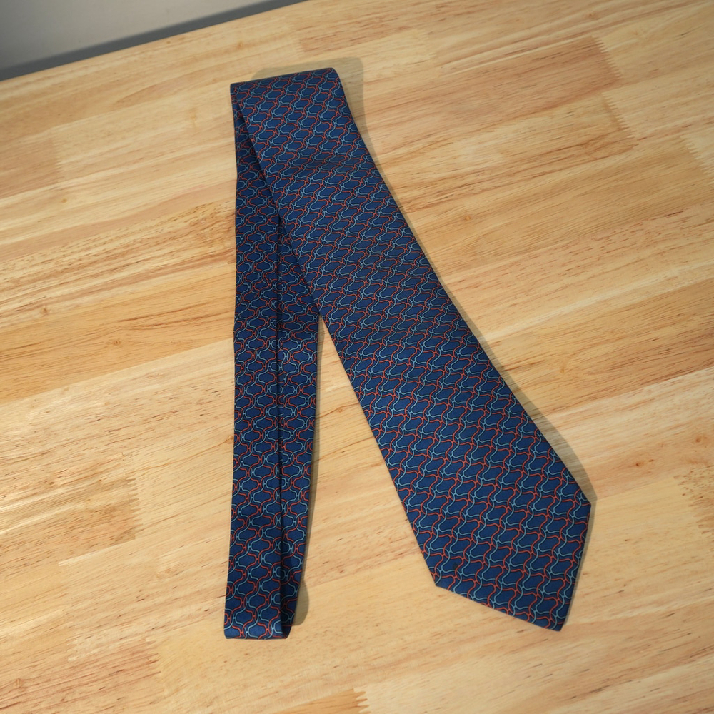 Hermès Silk Tie – Geometric Chain Print | Made in France